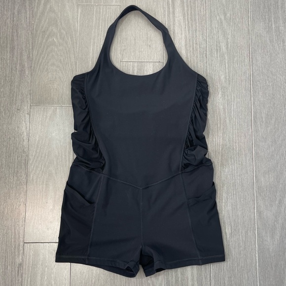 Athleta Mesh Me Up Bodysuit Black L Yoga Fitness Romper 566566 Large Gym Active - Picture 7 of 15